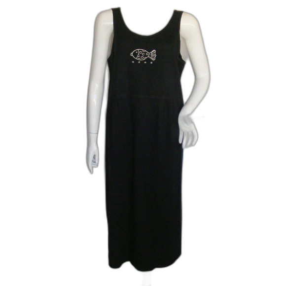 FRESH PRODUCE Vintage Dress, XL, Black, Fish, Tank style, Cotton - Picture 1 of 13